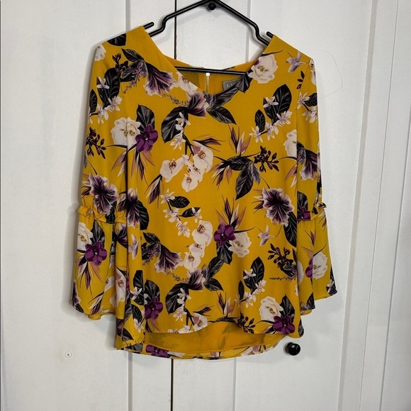 Laura Tops - Laura - small - Yellow Floral Long Sleeve Blouse